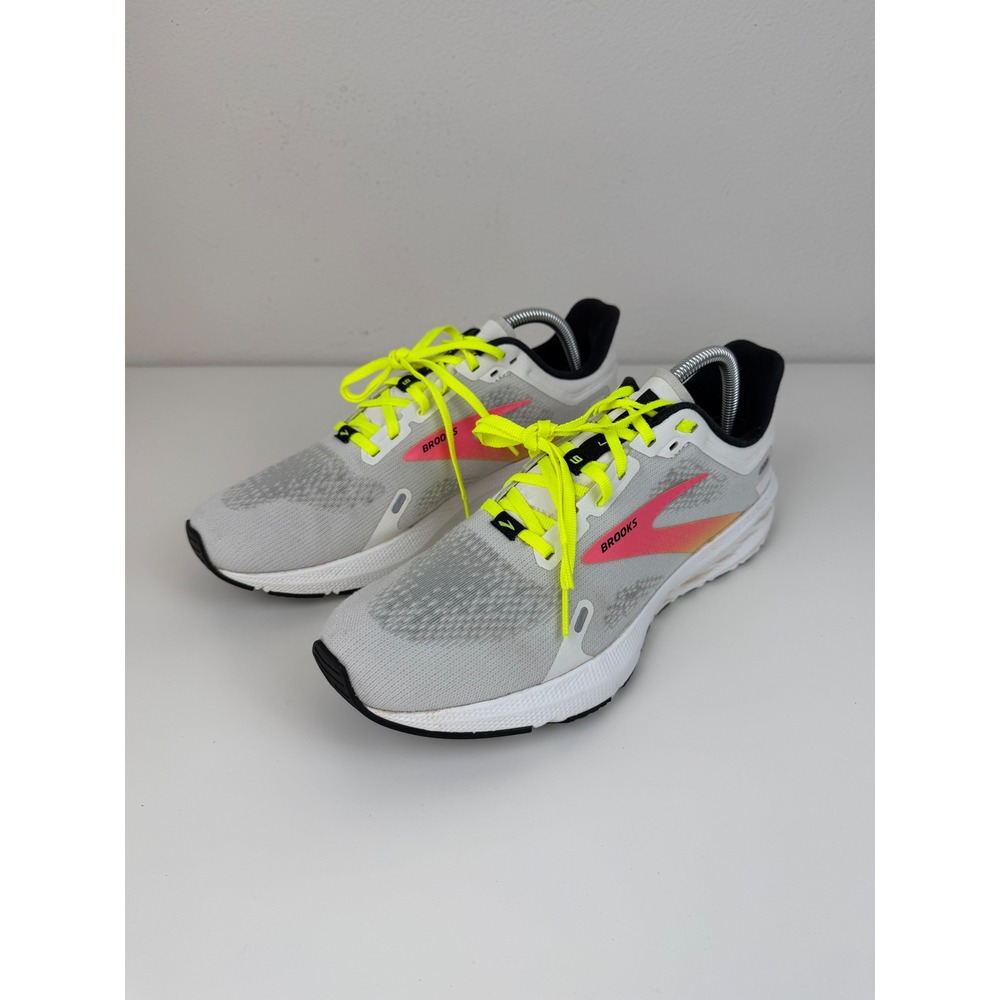 Brooks Women Mesh Running Shoes Launch 9 Size 11 White Neon Yellow Pink Athletic